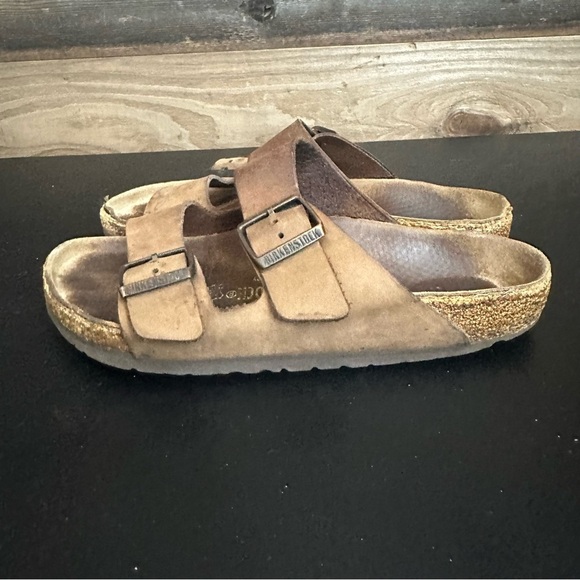 Birkenstock Arizona Slip On Brown Soft Leather 38 Two Adjustable Straps *Read* - Picture 2 of 11